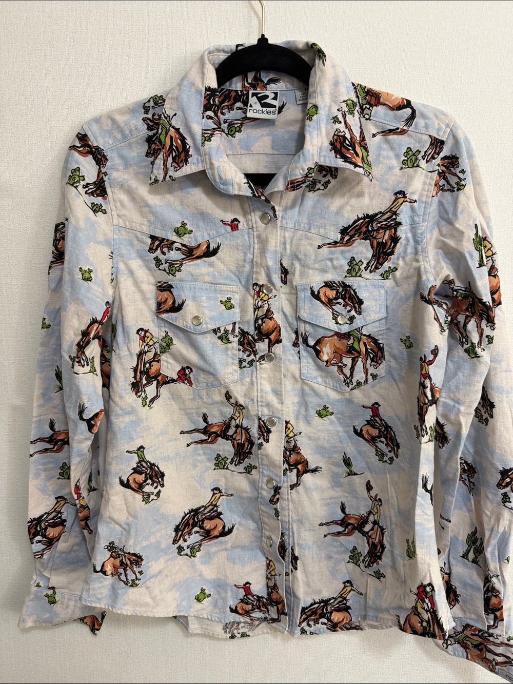 Rockies Women’s Western Rodeo Print Shirt - Light Blue